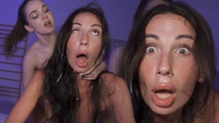 Submissive Bimbo Teen Cums her Brains out during Cervix Crushing FFM Rough Fuck