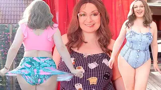 Try on Haul: Chubby MILF and 2 SwimSuits! Big Ass and Natural Tits Curvy Body.