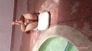 Curly Redhead PAWG in Animal Print Bikini Gets her Tight Ass Fucked Raw Anal Creampie by the Pool POV