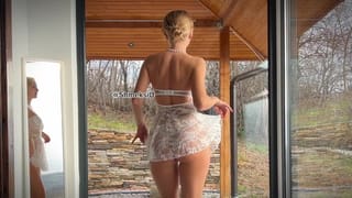 Transparent Lace Mini Dress try on