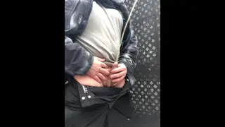 Full Bladder Outdoor Piss Fountain into the Snow from my Cock