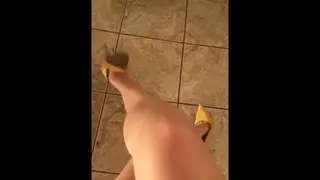 @tici_feet IG Tici Feet Tici_feet Walking and Dangling Yellow Heels
