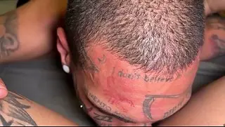 Tattooed guys meet and the whore asked for dick.