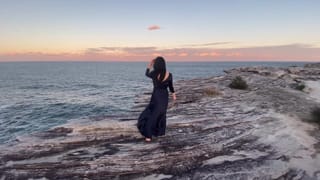 Sea Waves, Cliff and the Slut Young Woman