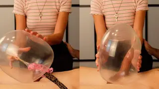 Chastity Cuck Teasing with an Inflated Condom, Fun Femdom Chastity. Balloon Fetish Lovers.