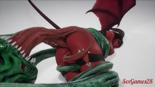 Succubus Girl is Fucked by a Monster with many Cocks