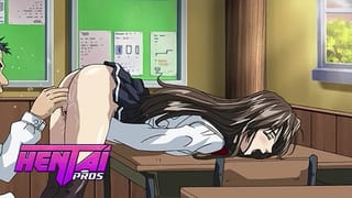 HentaiPros - Anime Schoolgirl Rubs Clit on Classmate Thinking of her Stepbro