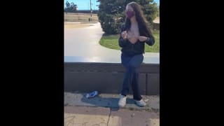 Naughty Wife Flashes at the Skate Park while a Stranger Walks by