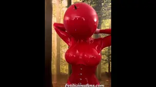 Miss Fetilicious Putting on Red 0.8 MM Ball Hood before Shoot