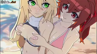 Girls have a Threesome on the Beach and get a Great Fuck [spanish Subtitle]