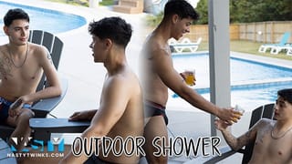 NastyTwinks - Outdoor Shower - Jay Angelo Takes Shower when Jordan Haze Joins, Bareback Shower Fuck - Pornhub Gay