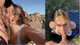 "a Mouthful of Cum": the Stepsister Loves to Suck Cock even in Nature.