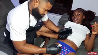 My Female Client Asked me to Fuck her with my Big Dick after Drawing Tattoo on her Ass and Pussy Area