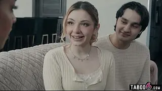 MILF biology teacher tutors horny teen couple about bisexual sex