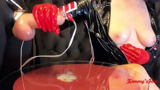 Cruel Femdom ESTIM Cock Torture Handjob Cums Tru Penis Plug