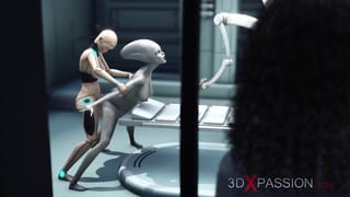 Alien Lesbian Sex in Sci-fi Lab. Female Android Plays with an Alien
