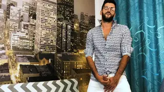 Good looking Guy Pose and Jerk his Big Dick with Clothes on