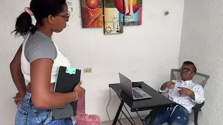 A Small Dwarf gives his Big, Brunette Secretary a Hard, Passionate Fuck in Exchange for a Raise, Finishing by Cumming in her Tight Ass. HOMEMADE