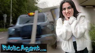 Public Agent Petite British Brunette Sucks and Fucks after nearly getting Run over by a Runaway Taxi