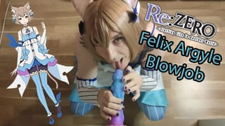 Femboy Felix Argyle Cosplayer Sucks on Big Dildo and wants your Cum