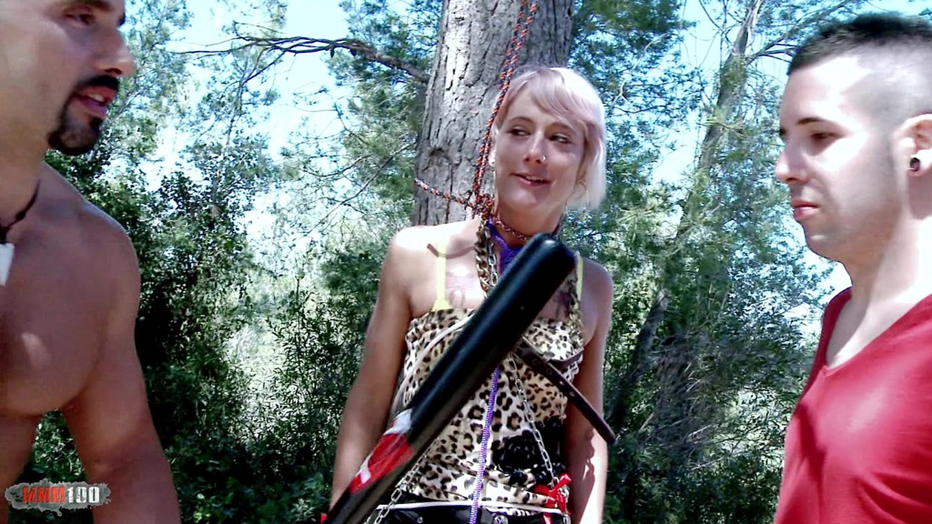 Kevin and Bryan fuck a beautiful French blonde in double penetration in the woods
