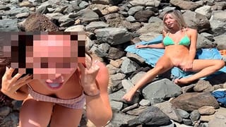 Sex and Blowjob in Public on the Beach from a Blonde and a Brunette
