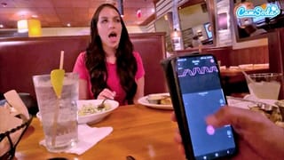 Cumming in Public with Interactive Toy at LUNCH! Public Female Orgasm Interactive Toy