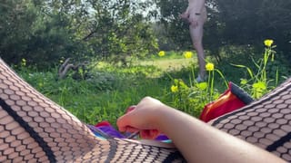 Close-up Masturbation in the Bushes at Beach. a Stranger Helped Film the Video and Jerked off to me