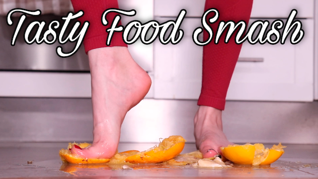 Super Tasty Barefoot Fruit Crush - Red Toenails Squashing Juicy Oranges & Banana 😏