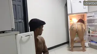 Wife does Housework with Apron for Ass Eater Husband