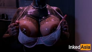 INKED ASIA - OILING MASSIVE NATURAL PORN TITS