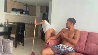 I Tease my Stepbrother while Cleaning the House and she Asks me to Fuck her Mercilessly until Full