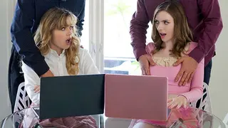 DaughterSwap - Naughty Teens River Lynn and Celestina Blooms Disciplined by Stepdads for Bad Grades