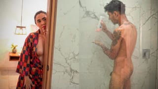 Big-assed Stepmom Ends up Fucking her Skinny Stepson after Spying on him in the Shower