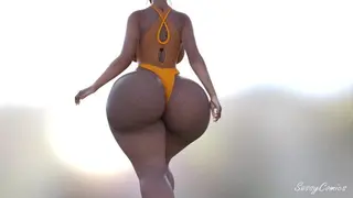 Slim-Thick Jamaican Babe Shows off her Big Ass in Skimpy Swimsuit - SassyComics