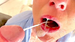 Ride on Big Dick Doll during he Pee on me and Fuck Deeply my Throat with Cum in my Mouth