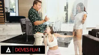 DEVILS FILM - Steamy Threesome with the Neighbors Including Naughty Moment in a Gloryhole Box