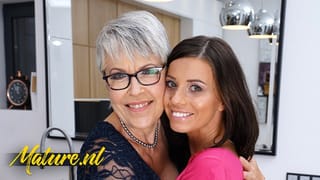 Hot Granny Lady Sextasy and Naughty Babe Vicky Love Stick their Tongues Deep in each other Pussies