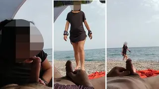 Dick Flash - a Girl Caught me Jerking off in Public Beach and help me Cum - MissCreamy