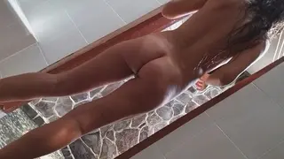 Voyeur Wife in a PUBLIC Summer Shower #stand up PEE in the Shower