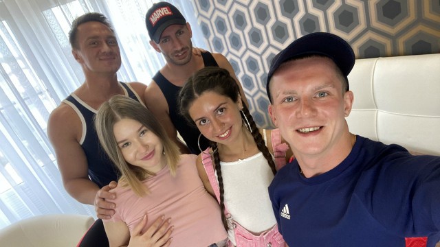 Home Sex Gangbang of two Beauties and Big Dicks Guys