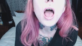 Pink Haired Girl Holds Mouth Wide Open for you ;)