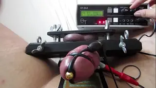 Extreme E-Stim CBT Cumshot Crushing Board Session - EROSTEK ET-312B - Big Thick Cock Restraint  Balls Crushed & Squeezed Tight Between Ball Stretcher Humbler - Ball Vice - Intense Genital Squeezing & Pain Play - Bizarre Amateur BDSM Masochist Self