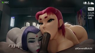 Starfire and Raven Suck Huge Cock