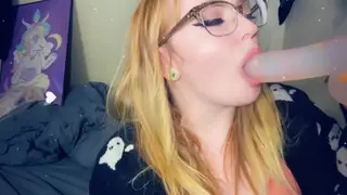 Cute Blonde Sloppy Dildo Deep Throat Blowjob