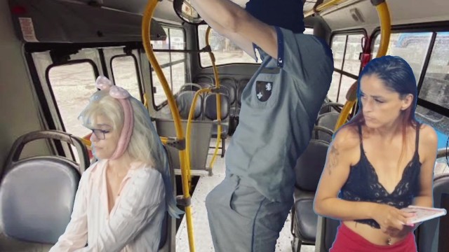 Worker Coxes Student Girl on Bus and Cum on her Tits in Public!