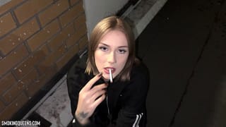 4-6 Lesya is Smoking all White Winston Cigarettes on the Street using Matches (5 Scenes) 4K Resolution (iPhone)