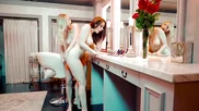 Two alluring lesbians Abigail Mac and Felicity Feline and a strap-on