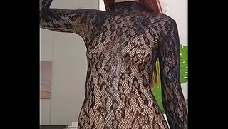 Sloppy Deepthroat & Pussy Slapping in Sheer Fishnet Bodysuit