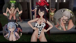 Bass Knight Hentai Dance and Sex - Kosaka Wakamo Amau Ako, Ajitani Hifumi, Izayoi Nonomi | Blue Archive MMD R-18, 3D, Hentai, Cartoon, Ecchi